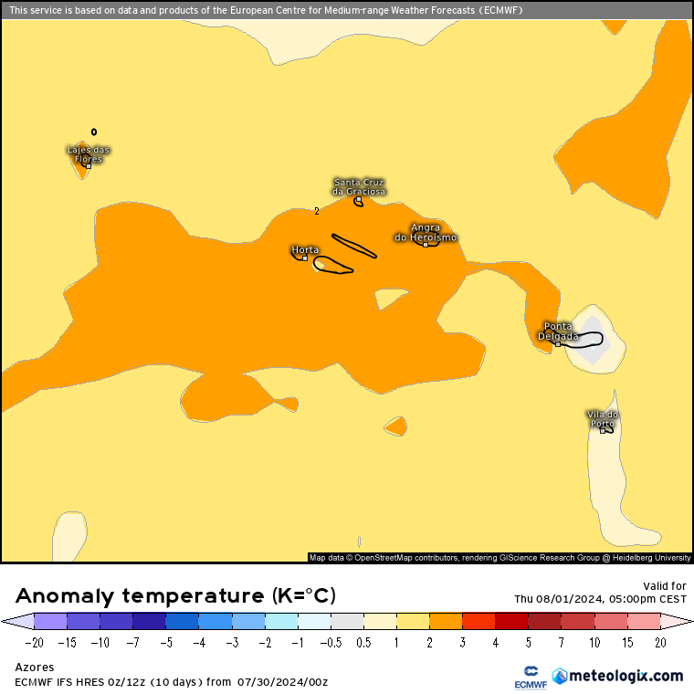 Tempo na Quinta, 1 de Agosto - Agosto entra com bastante vento, e descida das temperaturas - saiba a previsão completa! Anomalia de temperatura nos Açores