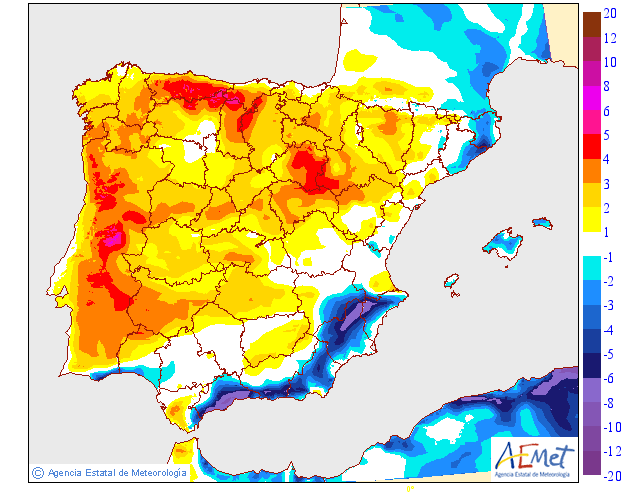 Tempo no Sábado, 3 de Agosto - Forte subida de temperatura, mas não em todas as regiões - saiba como estará o tempo! Tempo no Sábado - AEMET - Variação de temperaturas máximas