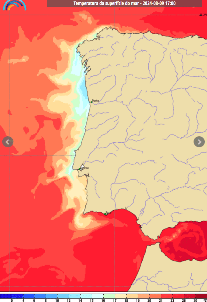 Temperatura da água do mar, Sexta, 9 de Agosto