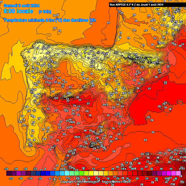 Tempo no Sábado, 3 de Agosto - Forte subida de temperatura, mas não em todas as regiões - saiba como estará o tempo! Temperaturas no Sábado - ARPEGE