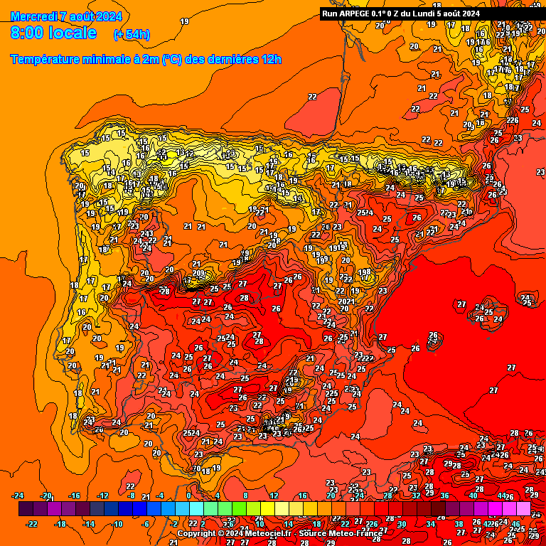 Tempo na Quarta, 7 de Agosto - Mais calor no litoral Norte, rotação do vento para leste - Como estará o tempo para praia? Saiba a nossa previsão completa! Temperaturas na Quarta 7 de Agosto, ARPEGE