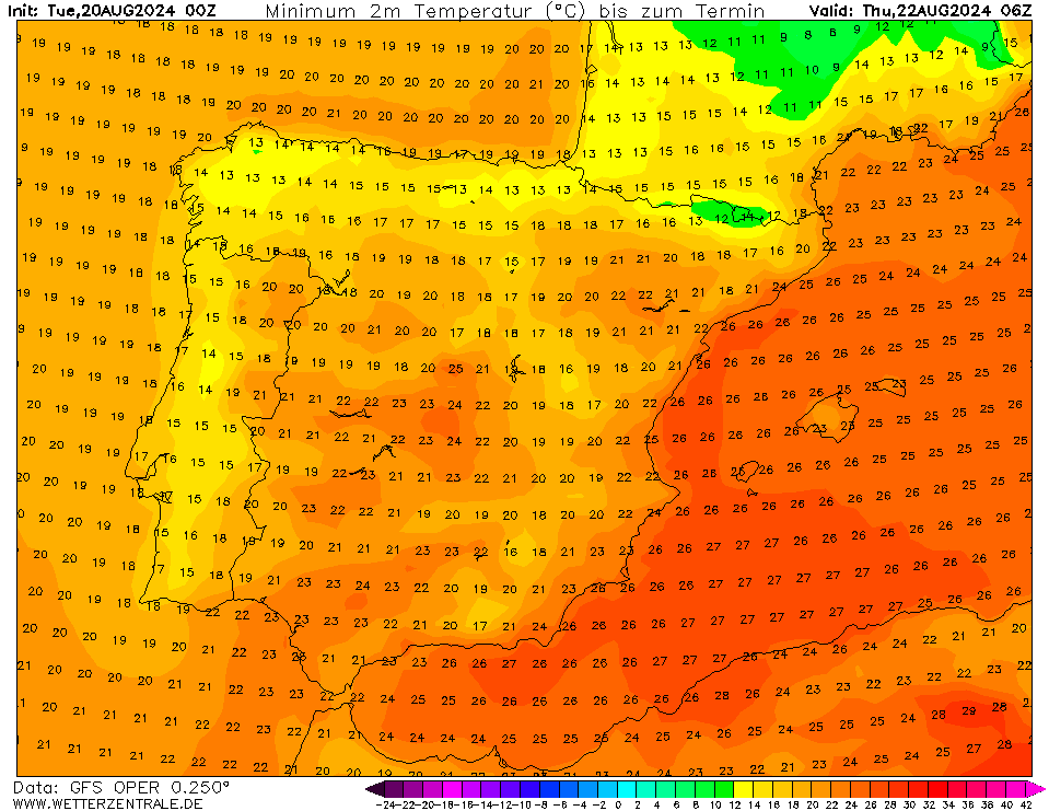 Tempo na Quinta, 22 de Agosto - Temperaturas descem significativamente - Sinais de Outono em aproximação? Saiba a nossa previsão completa! Temperaturas na Quinta, 22 de Agosto - Previsão GFS