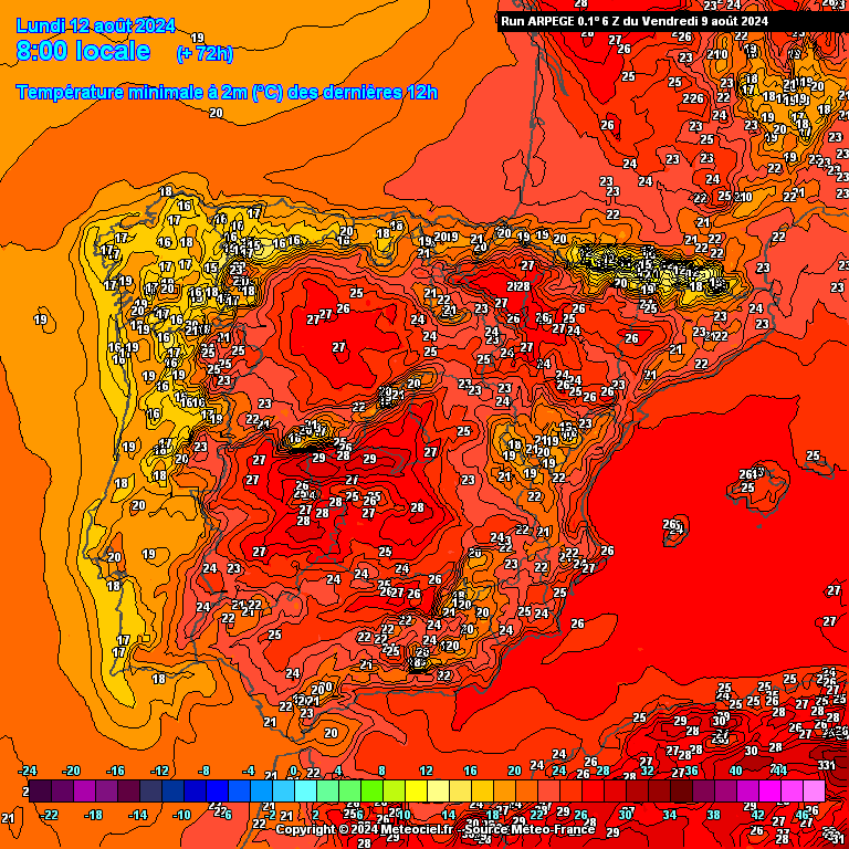 Temperaturas na Segunda, 12 de Agosto 