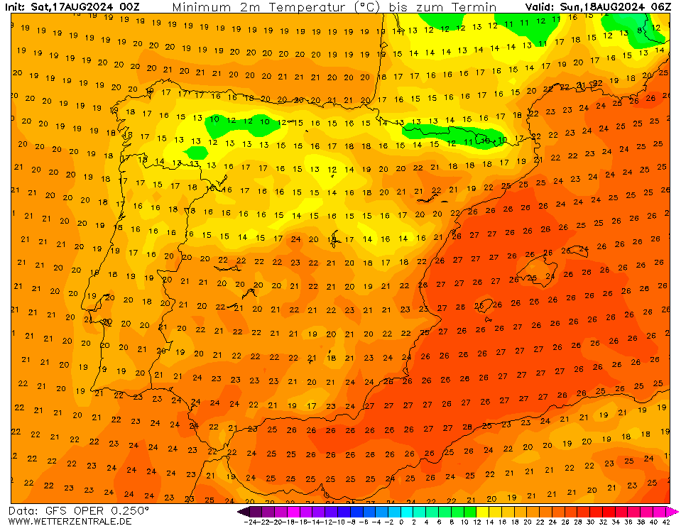 Tempo no Domingo, 18 de Agosto - Temperaturas descem, e pode haver chuvisco em alguns locais - Saiba com o que contar na sua região! Temperaturas no Domingo, previsão GFS