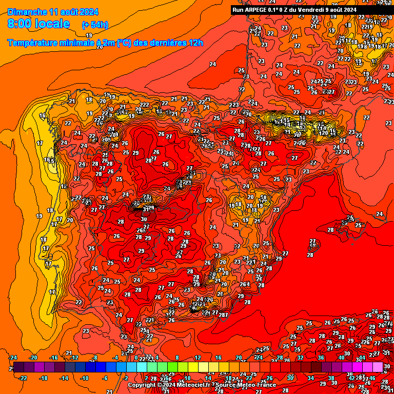 Temperaturas no Domingo - descida de temperatura, 11 de Agosto