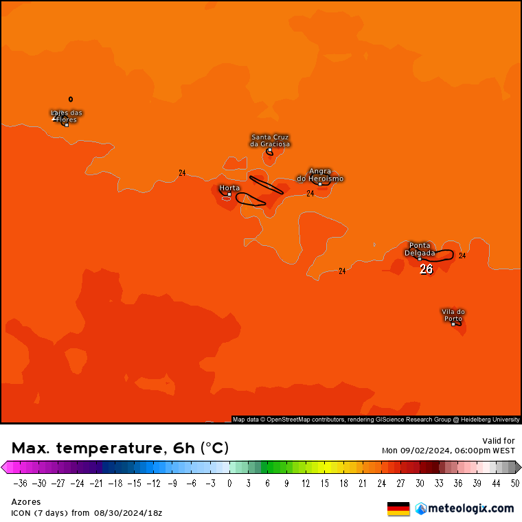 Tempo na Segunda, 2 de Setembro - Muito vento, e as temperaturas continuam a descer - forte nortada - saiba como pode estar na sua região! Temperaturas nos Açores na Segunda, 2 de Setembro - ICON