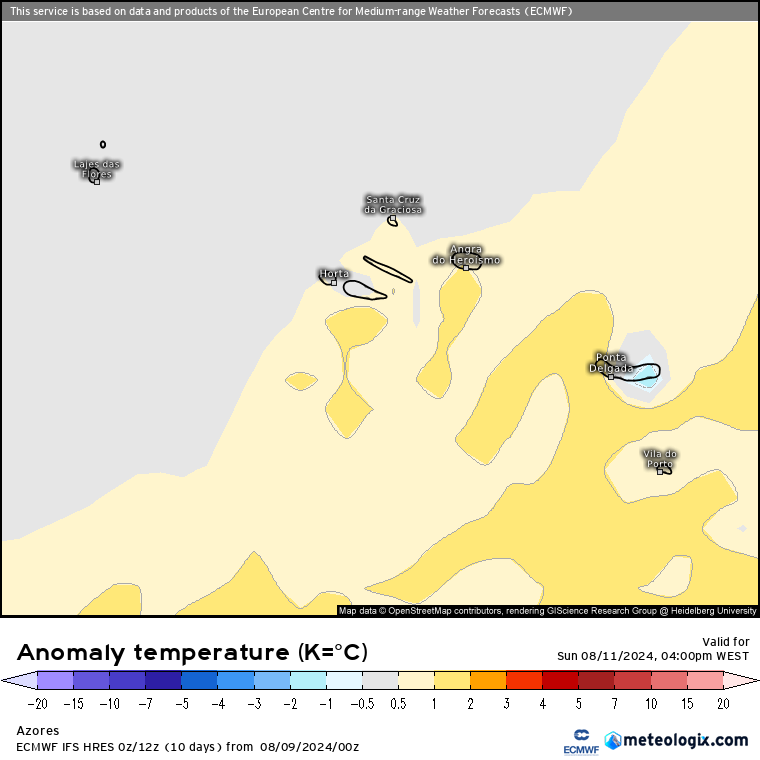 Temperatura nos Açores no Domingo, 11 de Agosto - mais normal!