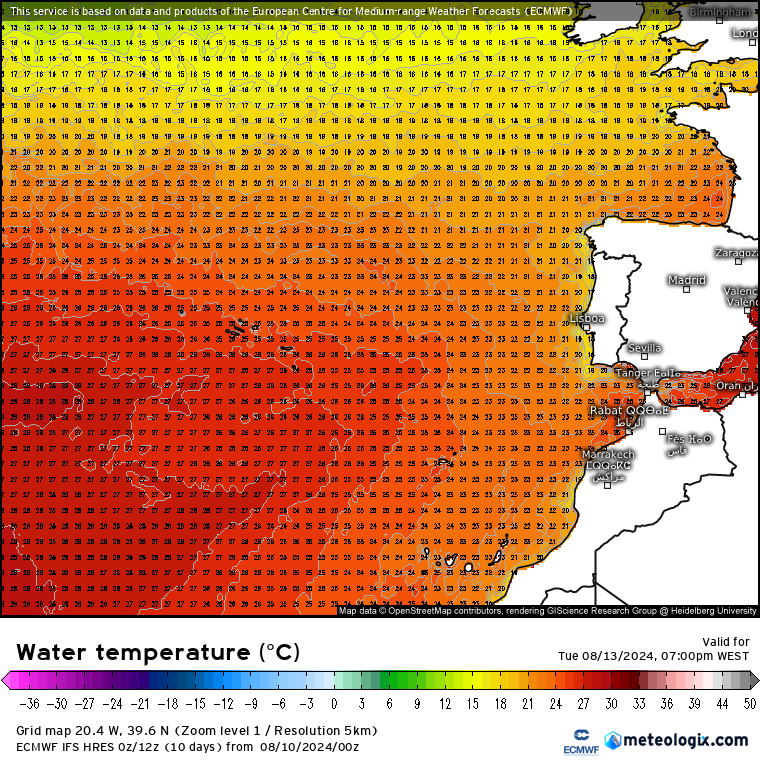 Tempo na Terça, 13 de Agosto - Depressão nas ilhas Britânicas, muitas nuvens e temperatura volta a descer - Poderá chover? Saiba tudo! Tempo na Terça - temperatura da água do mar, ECMWF