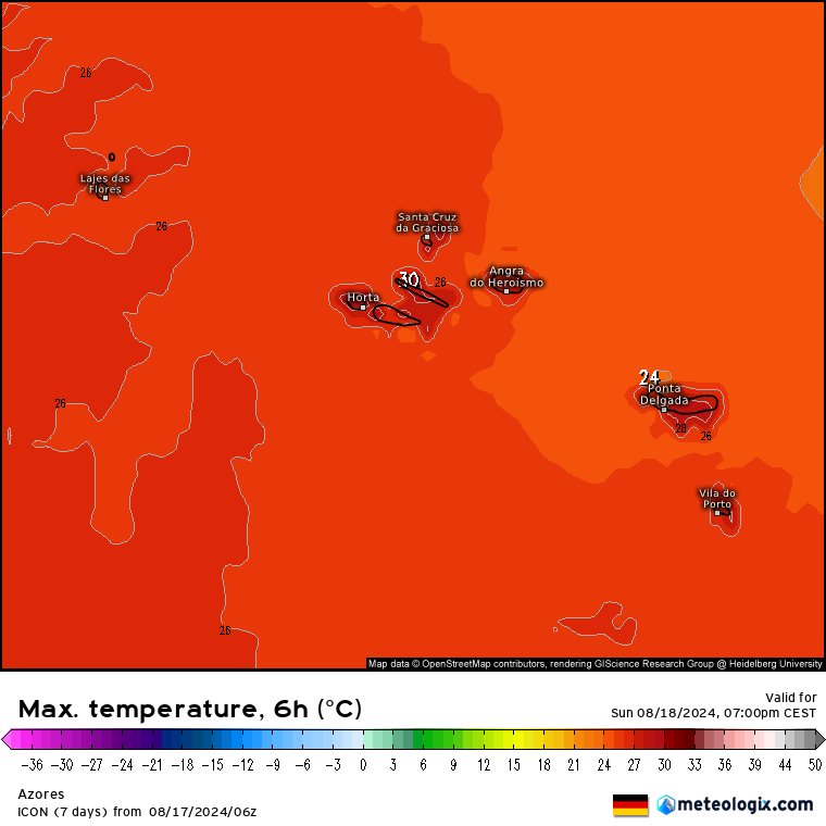 Tempo no Domingo, 18 de Agosto - Temperaturas descem, e pode haver chuvisco em alguns locais - Saiba com o que contar na sua região! Temperaturas máximas no Domingo 18 de Agosto, Açores
