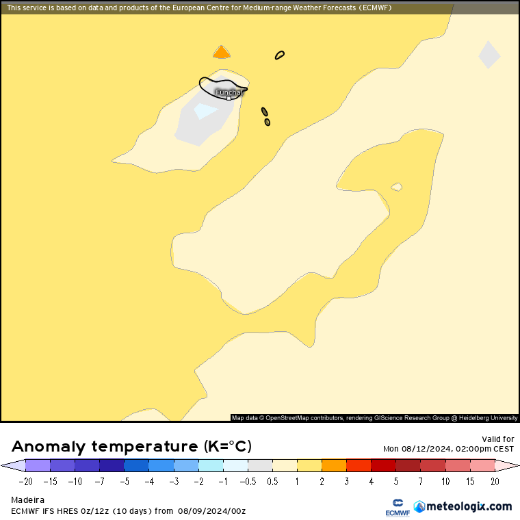 Temperaturas perto da média na Madeira, Segunda 12 de Agosto