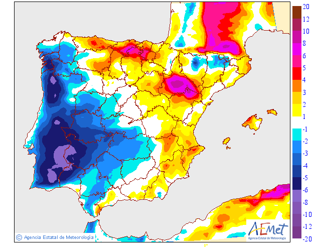 Tempo nos próximos dias - Calor de volta depois do tempo bem fresco? Montanha russa nas temperaturas nos próximos 10-15 dias - Saiba a nossa previsão atualizada! Variação de temperaturas previstas - AEMET, Sexta 6 de Setembro