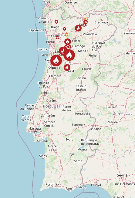 Situação dos fogos nesta manhã de 19 de Setembro - Informação sobre má qualidade do ar, e o que esperar ao longo do dia Situação dos fogos - 6:30H