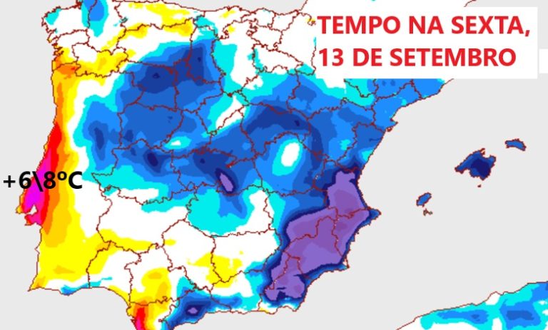 Tempo na Sexta, 13 de Setembro – Mudança de tempo, subida brusca da temperatura no litoral – atenção ao risco MUITO elevado de incêndio – saiba a previsão completa! Tempo na Sexta, 13 de Setembro - Mudança de tempo, subida brusca da temperatura no litoral - atenção ao risco MUITO elevado de incêndio - saiba a previsão completa!