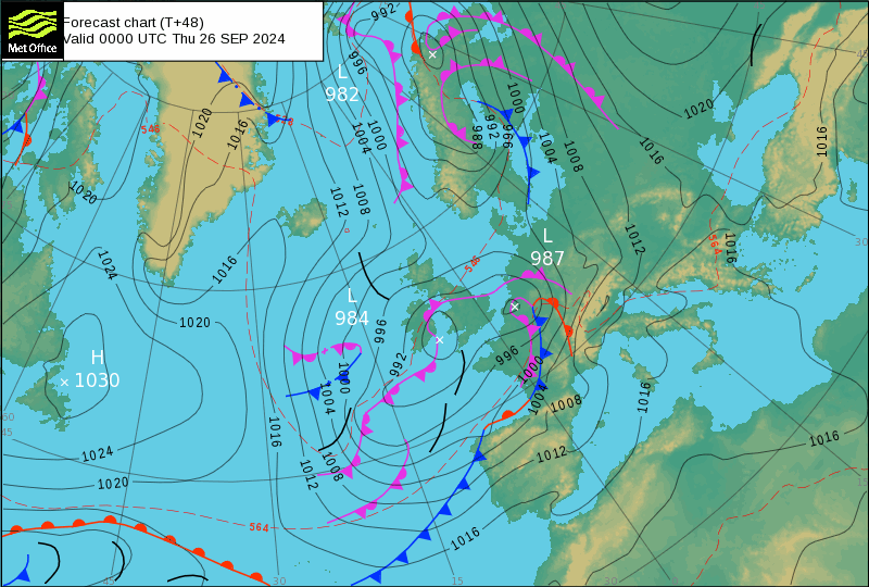 Depressão Aitor - análise MetOffice, tempo na quinta 26 de setembro