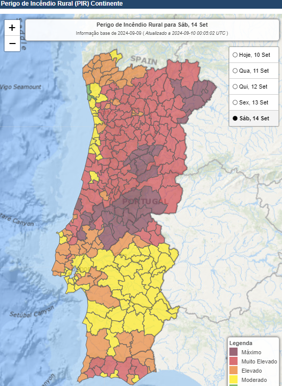 Risco de incêndio, Portugal, nos próximos dias - Setembro 2024