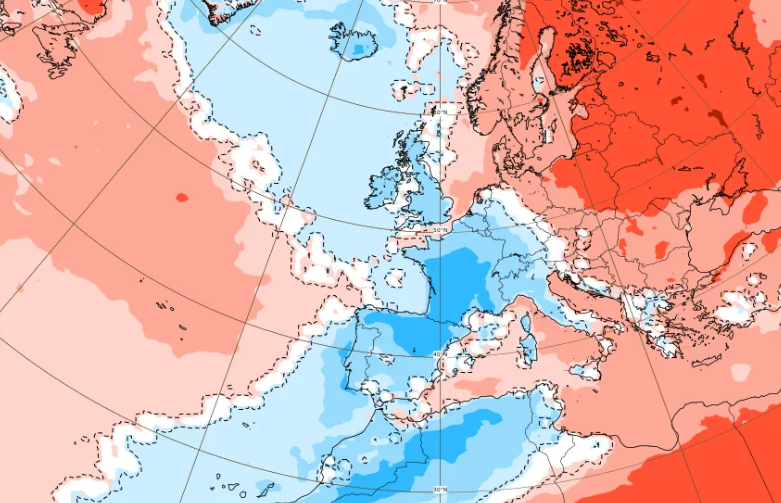 Anomalia de temperaturas no período 9 a 16 Setembro - ECMWF