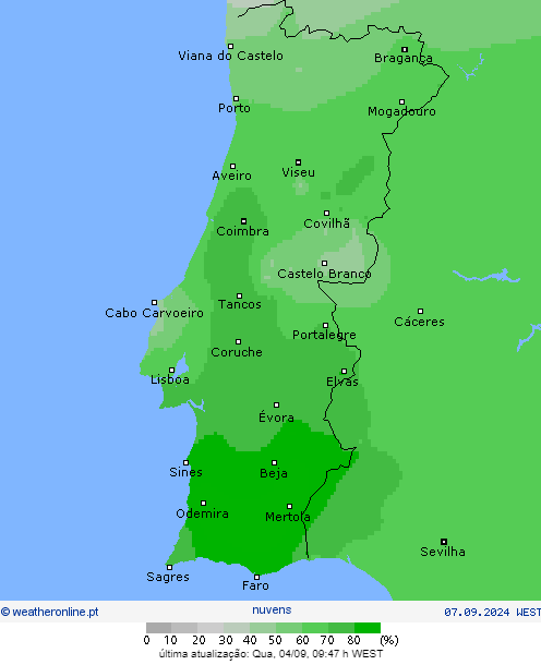 Duração do tempo de sol em Portugal no Sábado, 7 de Setembro