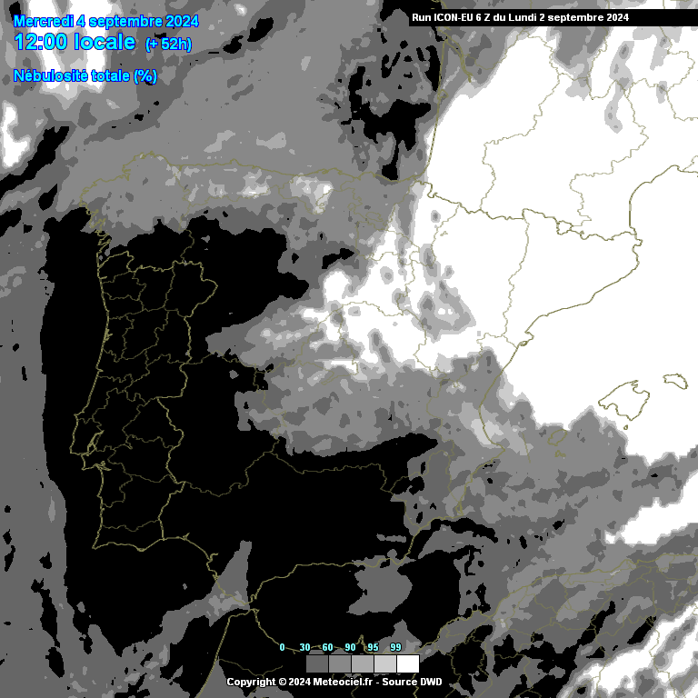Mau Tempo na Europa, depois do tempo quente, com vento leste a chegar a Portugal dias 4-5 de Setembro - Verão pode chegar ao Oeste uns dias - Saiba a previsão completa Céu limpo em todo o território na Quarta, 4 de Agosto - modelo ICON-EU