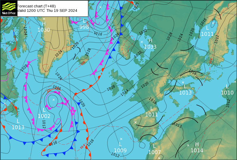 Tempo na Quinta 19 de Setembro - análise frontal MetOffice