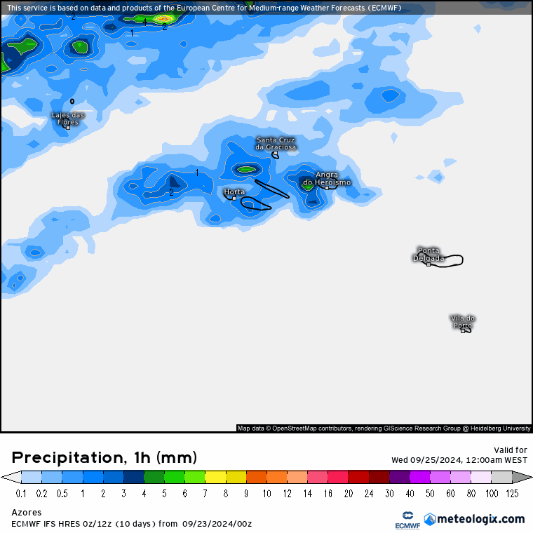 Precipitação nos Açores, 25 de Setembro - IFS