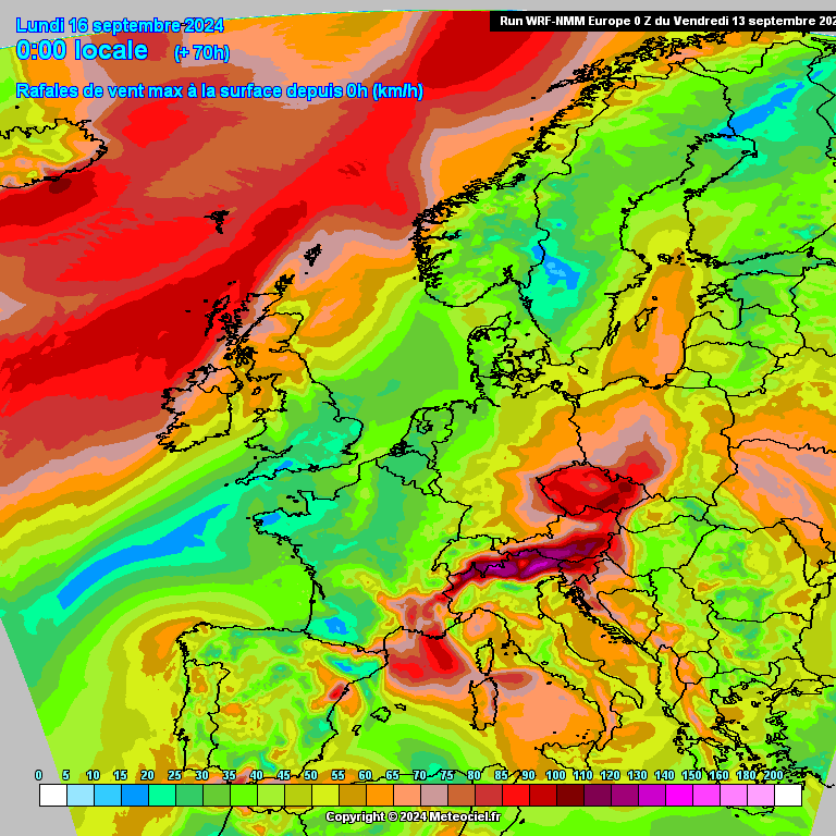 Tempestade na Europa Central - Boris - Algumas regiões podem enfrentar um "dilúvio" e as piores inundações do século XXI - Saiba a nossa previsão 13 a 15 de Setembro 2024 Previsão de ventos - WRF