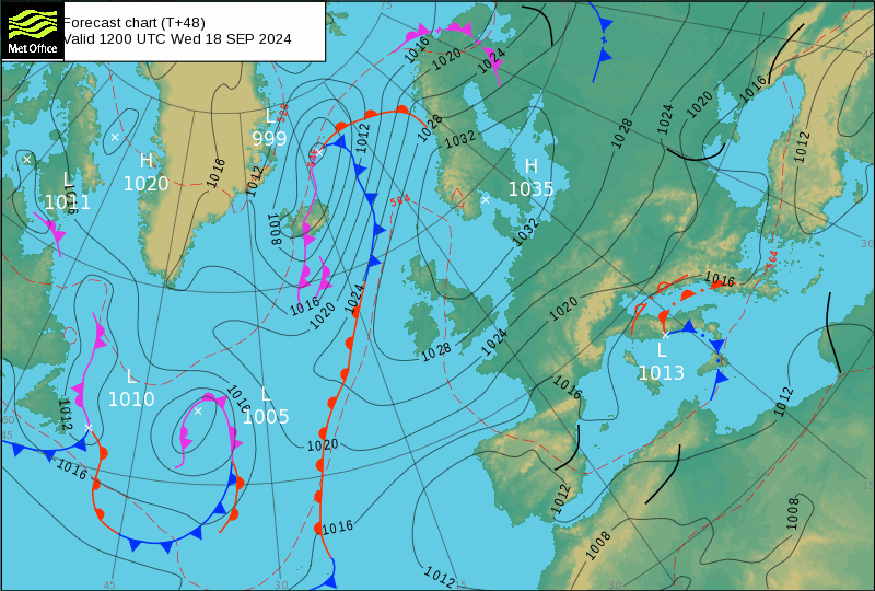 Tempo na Quarta, 18 de Setembro 2024 - Mudança gradual do tempo, mais nuvens e temperaturas em queda - saiba como estará o tempo na sua região! Análise frontal MetOffice - Quarta 18 Setembro