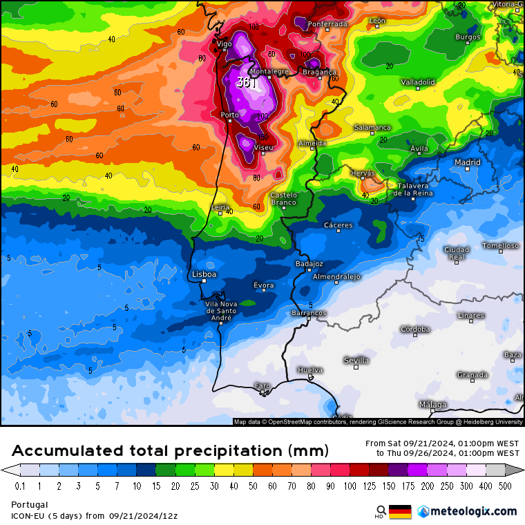 AGUACEIROS e CHUVA TORRENCIAL - Previsão modelo ICON até 26 de Setembro
