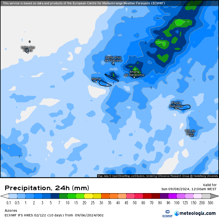 Tempo no Sábado, 7 de Setembro 2024 - Baixa pressão atmosférica, e uma frente - Saiba como estará o tempo na sua região - Previsão Completa Chuva nos AÇORES - ECMWF