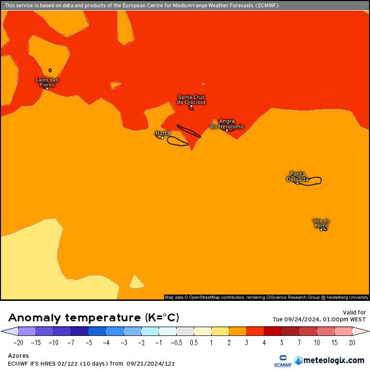 Anomalia de temperaturas nos Açores, 24 de Setembro, Terça