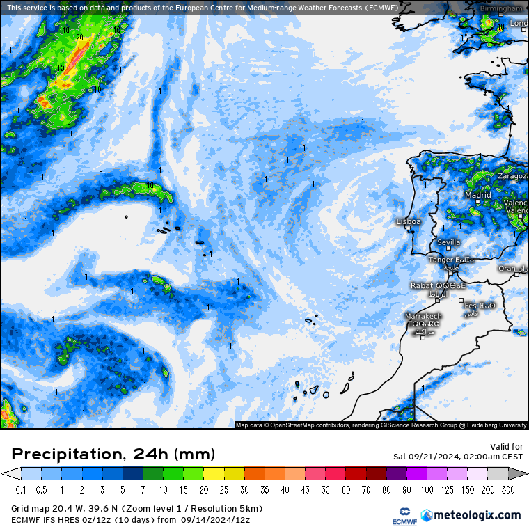 Chuva fraca na Sexta, 20 de Setembro - ECMWF