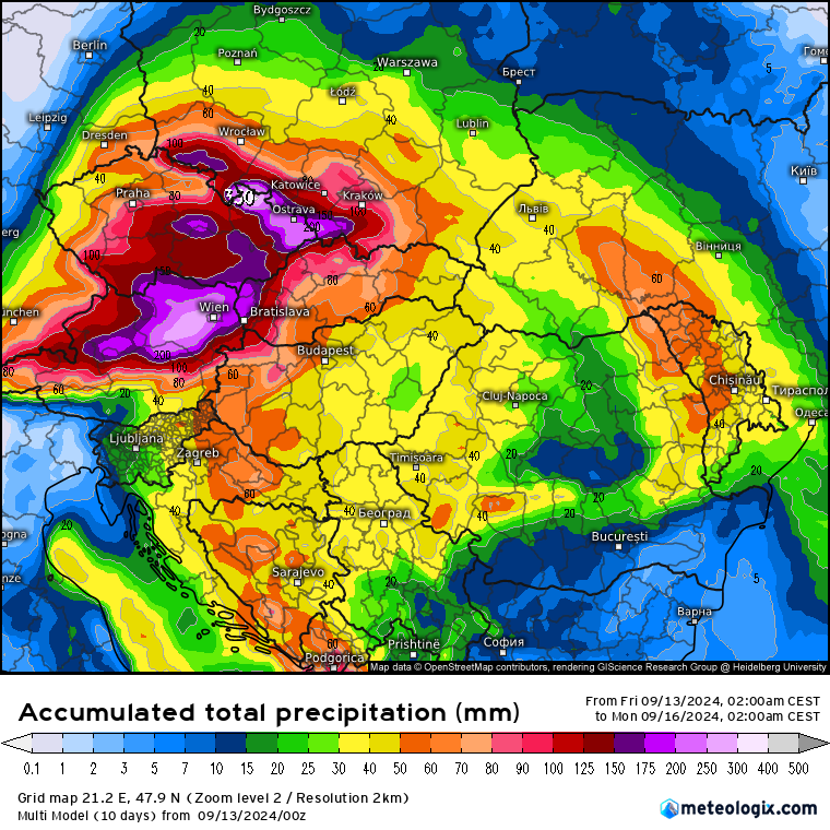 Tempestade na Europa Central - Boris - Algumas regiões podem enfrentar um "dilúvio" e as piores inundações do século XXI - Saiba a nossa previsão 13 a 15 de Setembro 2024 Tempestade na Europa - Previsão Multi-Modelo até dia 15 de Setembro (Precipitação)