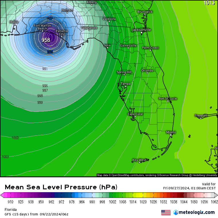 O tempo pelo mundo - Chuvas fortes no Sul de França e Itália nesta segunda, 23 setembro, ciclone tropical a caminho da Florida, e incêndios com temperaturas recorde na América do Sul... O tempo pelo mundo - Provável furacão Helene - Florida? 27 de Setembro, previsão GFS