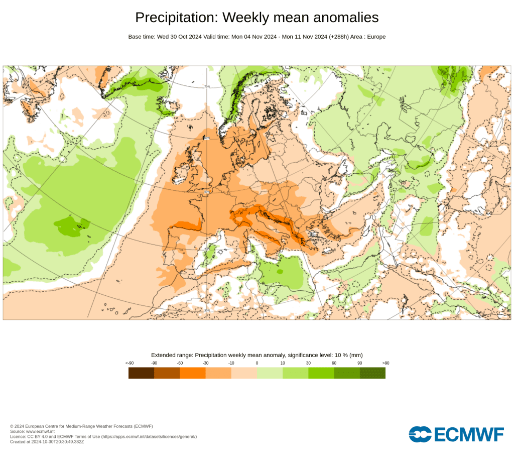 Tempo no sábado, 2 de novembro - Mudança rápida de tempo e chega tempo de primavera, de novo - nem parece novembro... - saiba a nossa previsão completa! Anomalia de temperaturas entre 4 a 11 de novembro - ECMWF