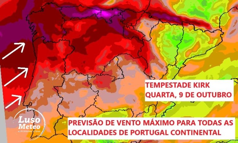 Tempestade – Quarta-feira, 9 de outubro – saiba o vento máximo previsto para todas as localidades de Portugal Continental Tempestade - Quarta-feira, 9 de outubro - saiba o vento máximo previsto para todas as localidades de Portugal Continental