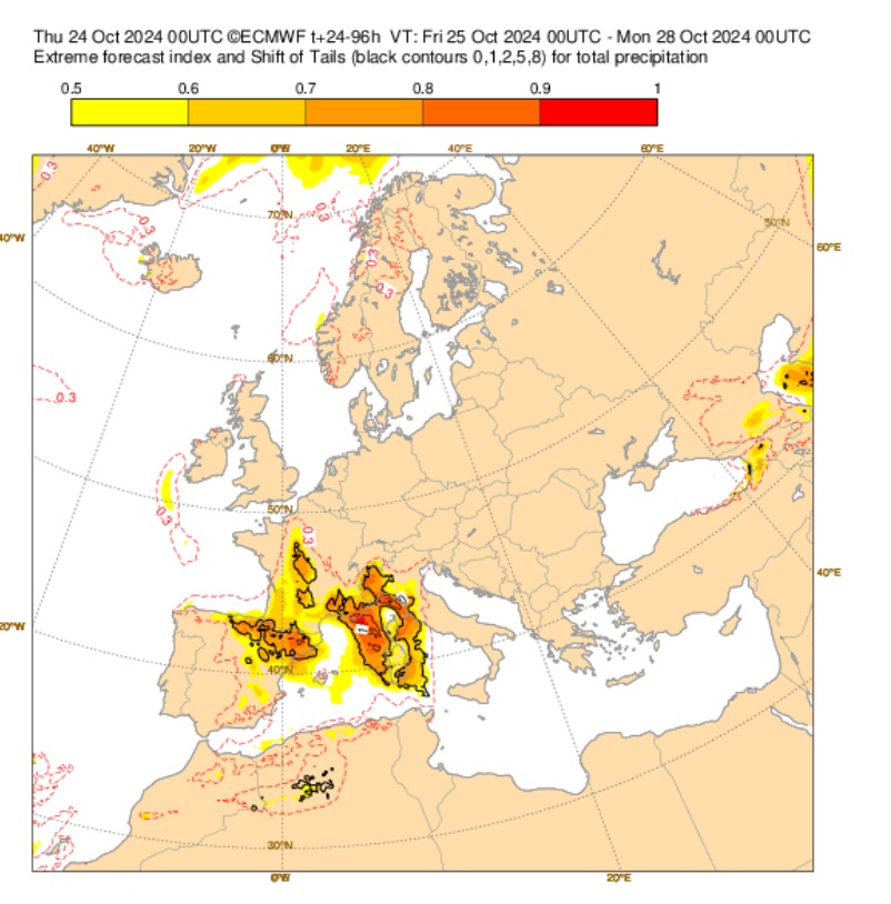 Tempestade em França e Itália no final desta semana - 25 a 27 de outubro - Inundações de grande dimensão esperadas, novamente - saiba também o efeito desta depressão em Portugal Tempestade, com chuva localmente extrema, em alguns países, como França e Itália - ECMWF