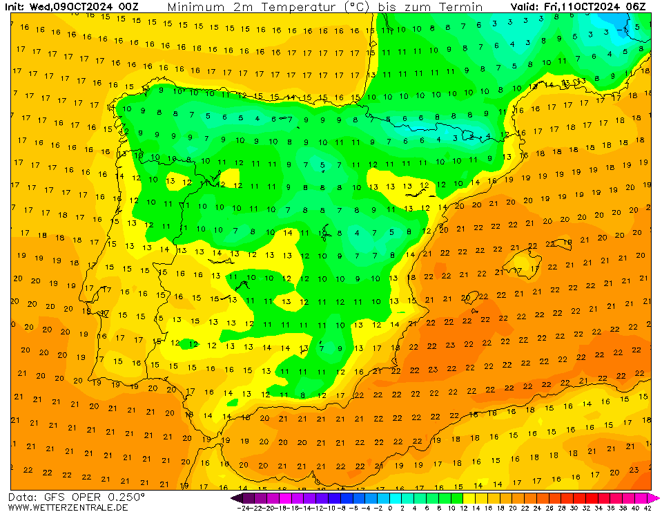 Tempo na sexta, 11 de outubro - Mais uma depressão, com chuva, vento e trovoadas - saiba a previsão completa, e quais as regiões afetadas Temperaturas previstas na sexta, 11 de outubro - modelo GFS