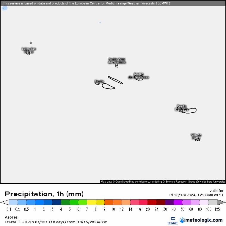 Tempo na sexta, 18 de outubro - Efeitos de uma frente quente, com muita humidade - saiba a previsão completa e o que esperar nos dias seguintes! Previsão de chuva na sexta, 18 de outubro, nos Açores - ECMWF\IFS