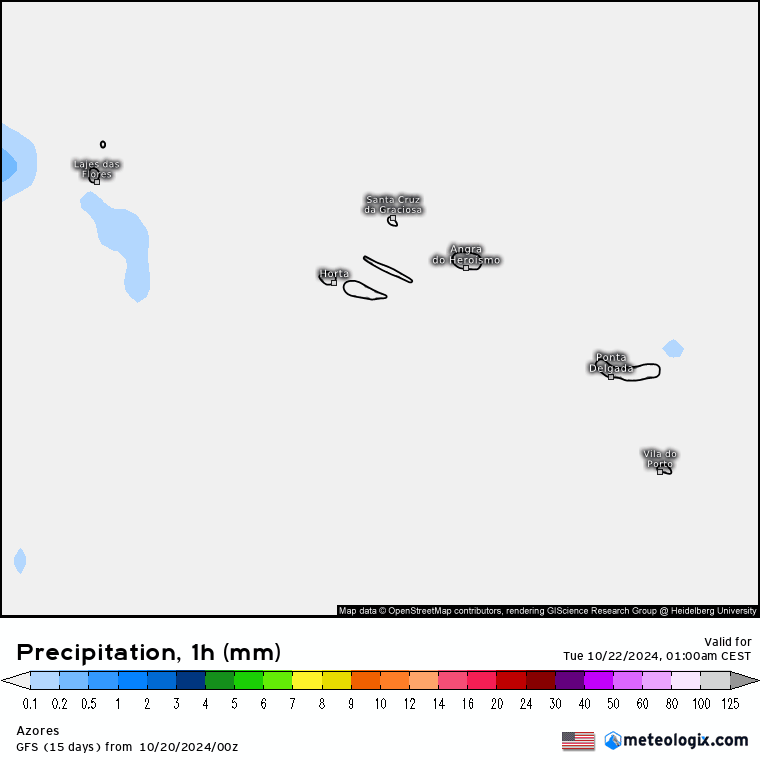 Tempo na terça, 22 de outubro 2024 - Finalmente o tempo seco... e as temperaturas não páram de subir - saiba a previsão completa e mais informação! Chuva na terça, 22 de outubro - Açores, GFS