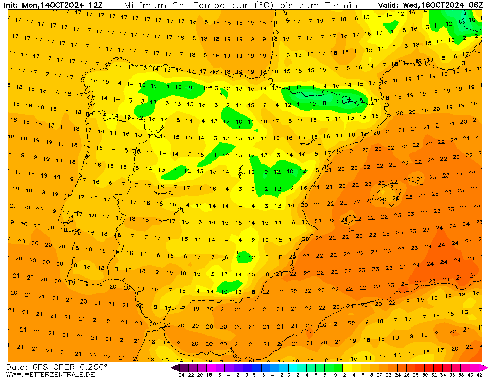 Tempo na quarta, 16 de outubro - Perturbação do jet-stream, e mais uma frente fria atravessa o território - saiba a previsão completa! Temperaturas na Quarta, 16 de outubro - GFS