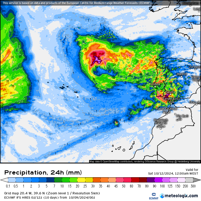 Tempo na sexta, 11 de outubro - Mais uma depressão, com chuva, vento e trovoadas - saiba a previsão completa, e quais as regiões afetadas Previsão de precipitação para sexta, 11 de outubro - ECMWF