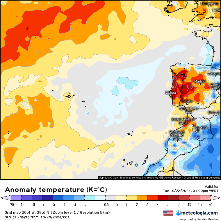 Tempo na terça, 22 de outubro 2024 - Finalmente o tempo seco... e as temperaturas não páram de subir - saiba a previsão completa e mais informação! Tempo na terça, 22 de outubro - anomalia de temperatura prevista pelo modelo IFS-ECMWF
