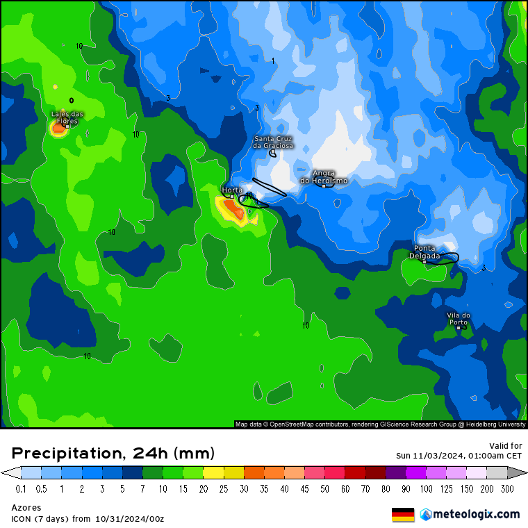 Tempo no sábado, 2 de novembro - Mudança rápida de tempo e chega tempo de primavera, de novo - nem parece novembro... - saiba a nossa previsão completa! Precipitação prevista para sábado, 2 de novembro - modelo ICON