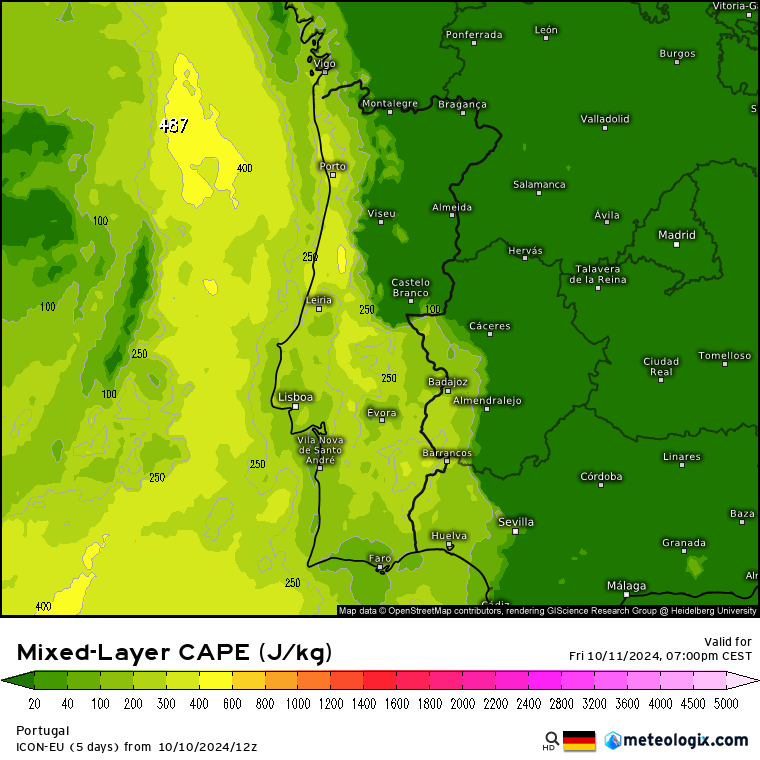 Energia potencial convectiva - ICON-EU, sexta 11 de outubro