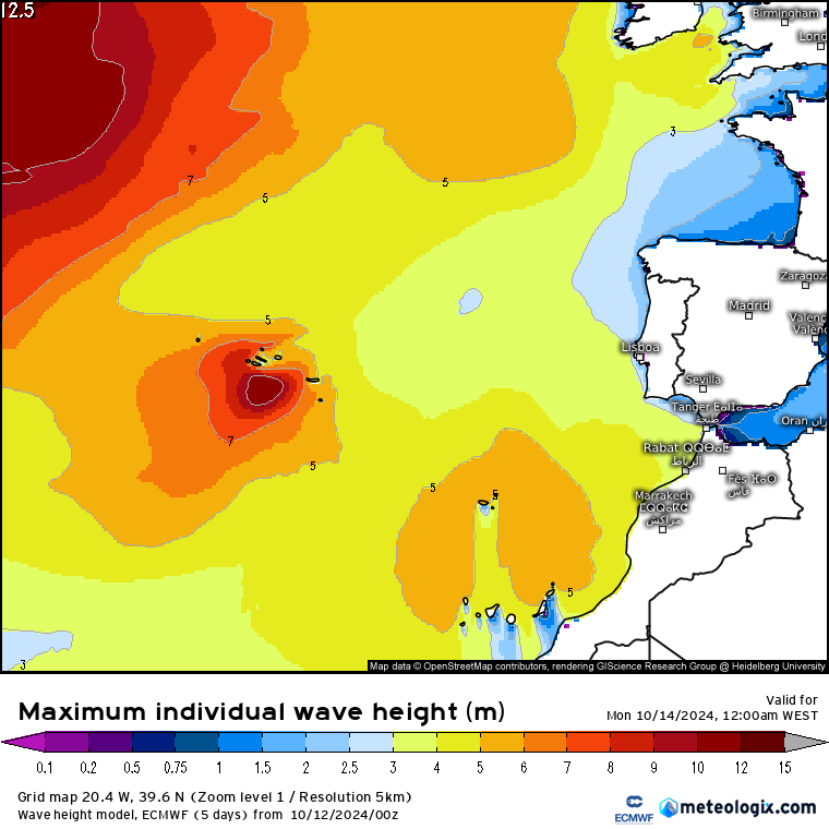 Tempestade Tropical Leslie - Efeitos em Portugal nos próximos dias (Entre 13 a 16 de Outubro) - Saiba a informação e previsão completa Ondas máxima da tempestade Leslie - domingo\segunda, 13-14 de outubro