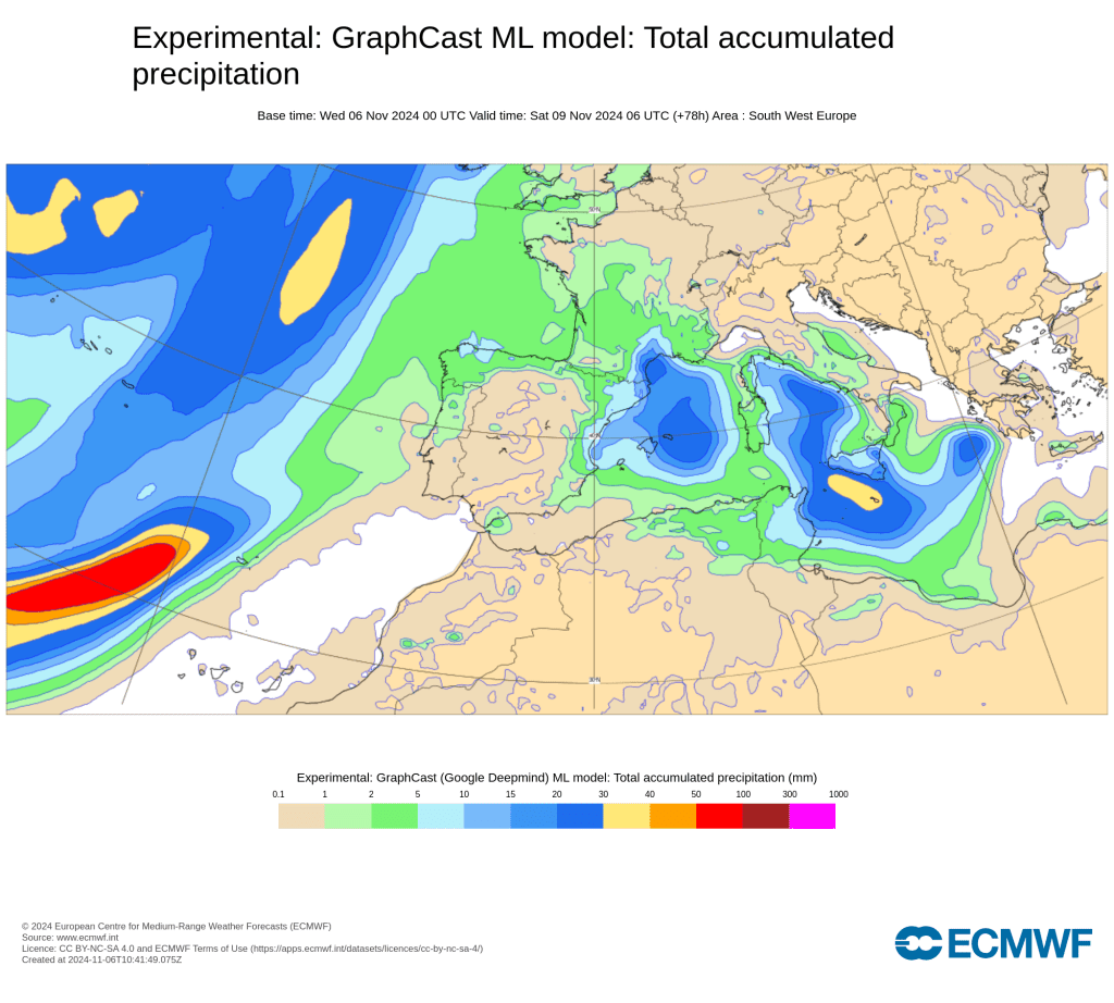 Tempo na sexta, 8 de novembro - Mais nuvens e poderá chover em alguns locais - mais uma "viragem" do tempo - saiba o que esperar neste, e nos dias seguintes! Precipitação acumulada na sexta, 8 de novembro - Graphcast