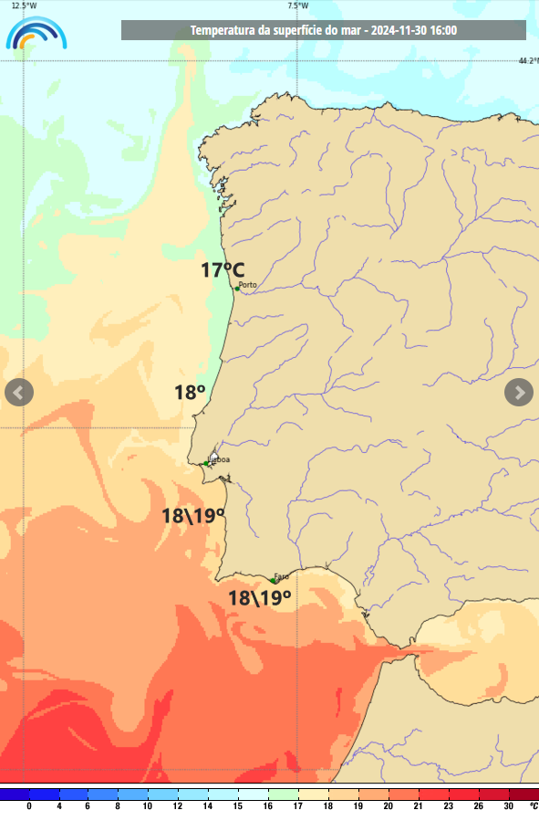 Tempo no sábado, 30 de novembro - mês termina com uma dia a lembrar Verão! saiba com o que contar na sua região, e mais informações para dezembro... Temperatura da água do mar prevista para sábado 30 novembro - informação IPMA