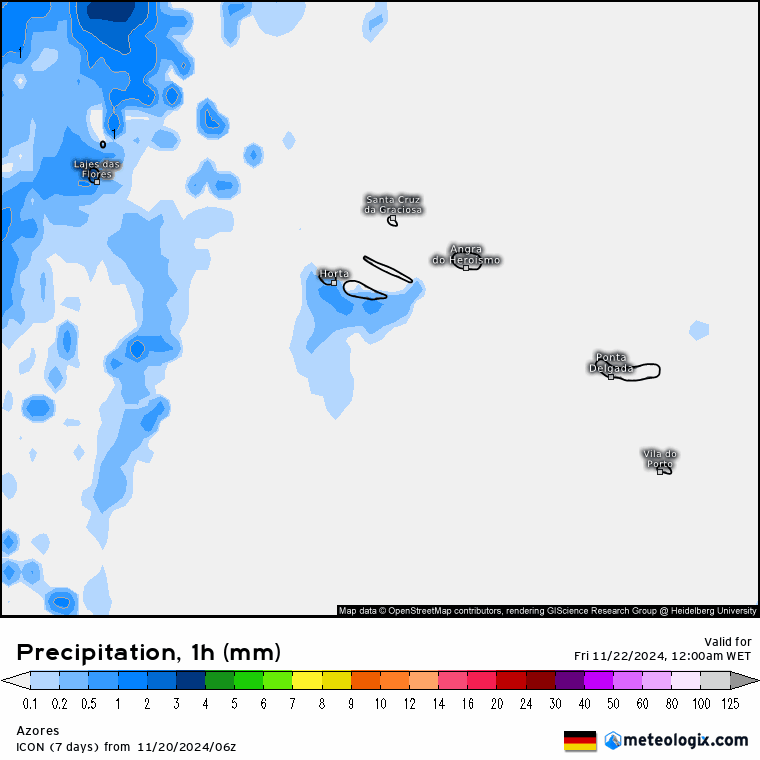Tempo na sexta, 22 de novembro - Continua a chover mais a Norte, temperaturas voltam a subir a Sul - saiba a previsão e o que pode vir no fim-de-semana! Chuva na sexta, Açores, previsão ICON