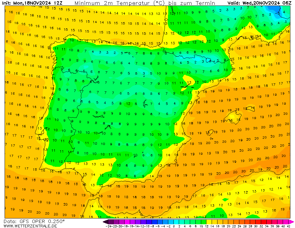 Tempo na quarta, 20 de novembro - Regressa alguma chuva, com uma superfície frontal em aproximação - saiba em que locais com a previsão completa! Temperaturas na quarta 20 de novembro previsão GFS