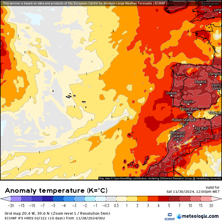 Tempo no sábado, 30 de novembro - mês termina com uma dia a lembrar Verão! saiba com o que contar na sua região, e mais informações para dezembro... Anomalia de temperatura prevista para sábado, 30 de novembro