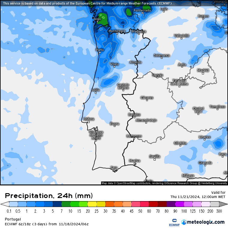 Tempo na quarta, 20 de novembro - Regressa alguma chuva, com uma superfície frontal em aproximação - saiba em que locais com a previsão completa! Previsão de precipitação para quarta, 20 de novembro - ECMWF
